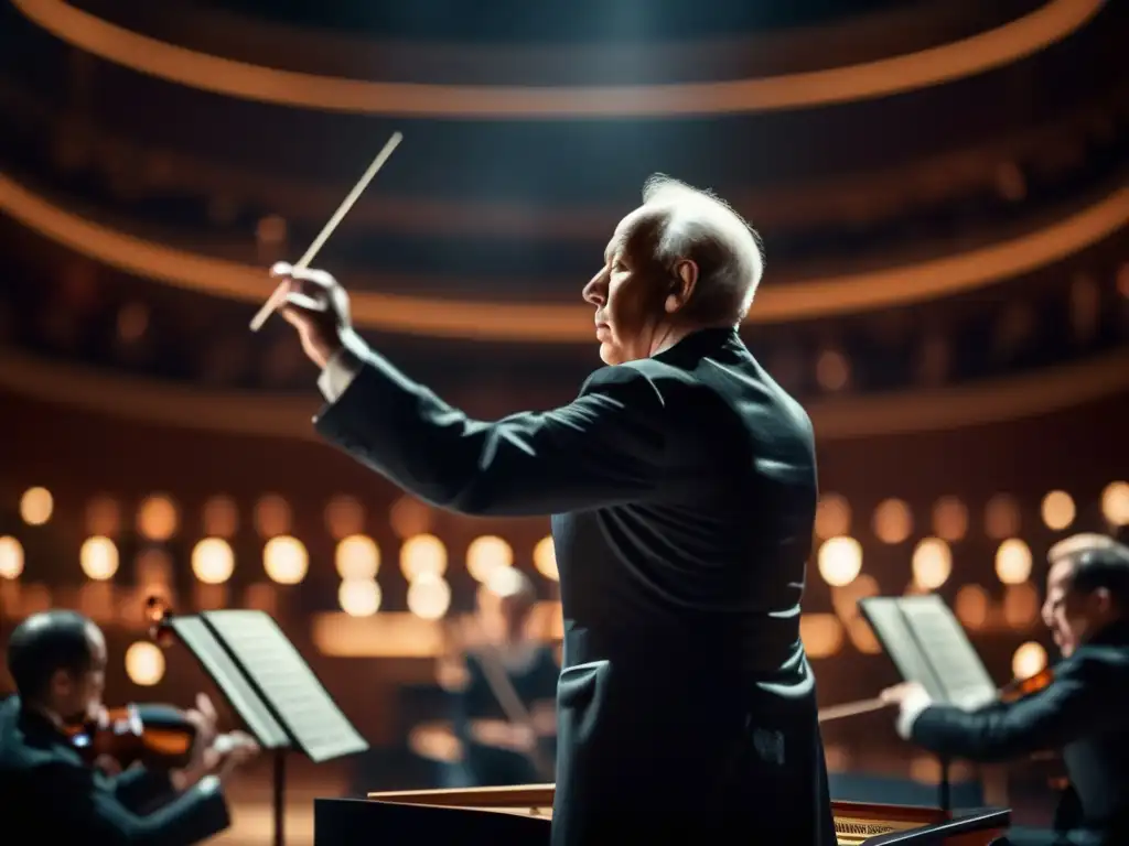 Una emocionante actuación de Richard Strauss dirigiendo a una orquesta en un majestuoso concierto