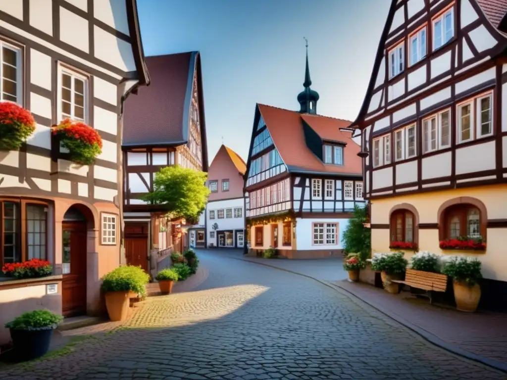 Un encantador paisaje urbano de Hanau, Alemania, ciudad natal de Jacob Grimm, evocando su rica biografía y la cultura alemana