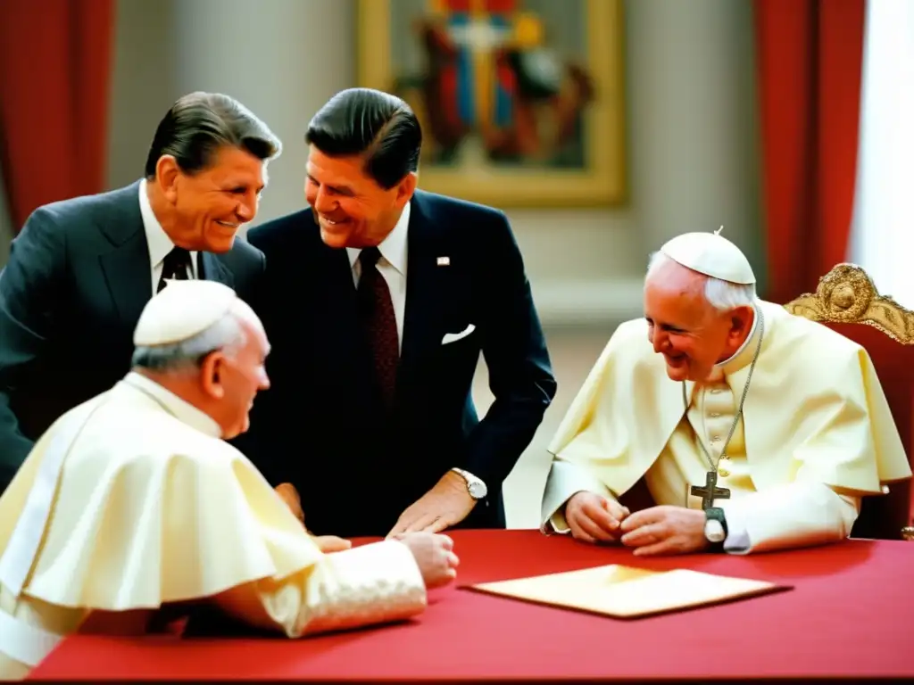 Encuentro histórico en el Vaticano: Juan Pablo II, Reagan y Gorbachov Un encuentro histórico en el Vaticano entre el Papa Juan Pablo II, Reagan y Gorbachov, influencia papal en la política mundial durante la Guerra Fría