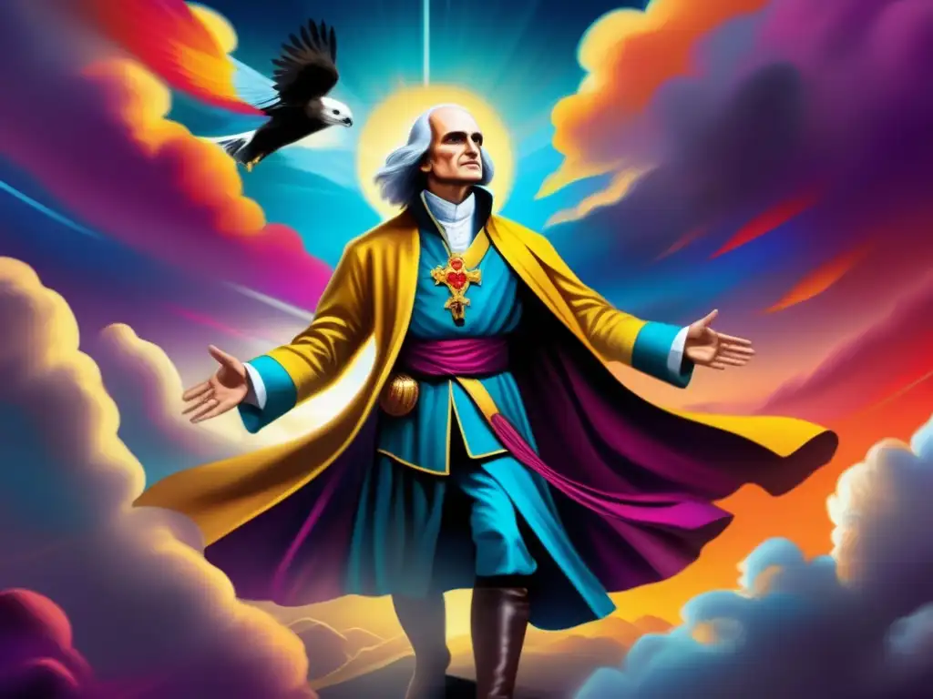 Combate espiritual: San Juan María Vianney lucha contra el mal Enfrentamiento espiritual de San Juan María Vianney contra el mal, con colores vibrantes y fondo dramático