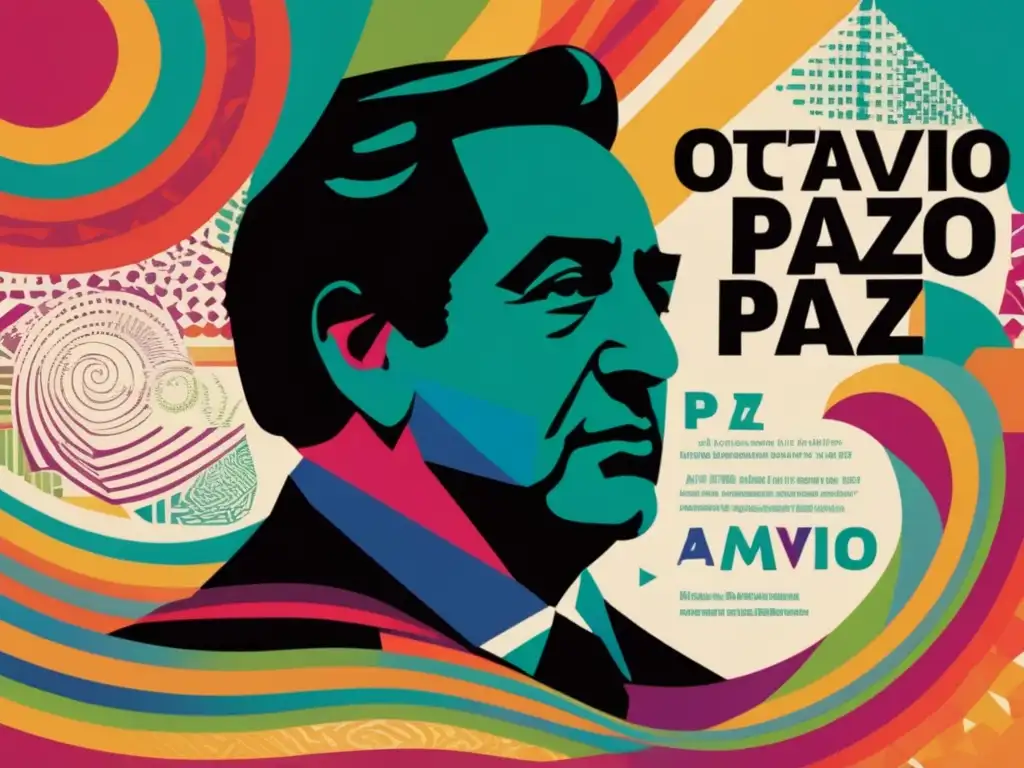 Enigmática obra digital que fusiona la biografía Octavio Paz México siglo XX con patrones vibrantes y la poesía política