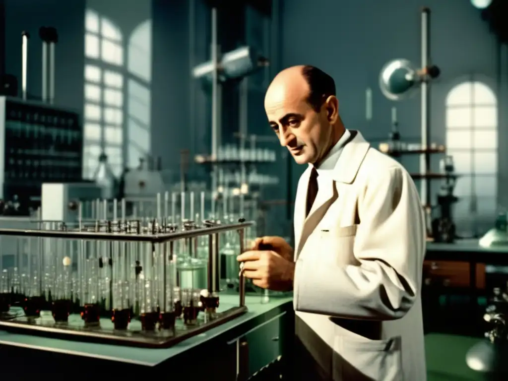 Enrico Fermi arquitecto era nuclear trabajando en su laboratorio con equipo científico moderno
