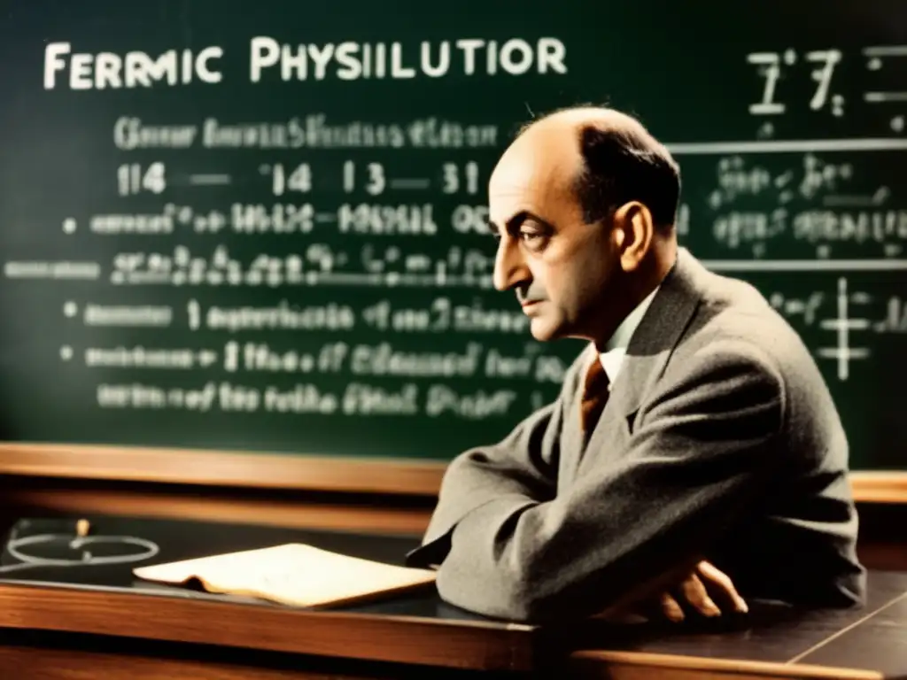Enrico Fermi en su laboratorio, inmerso en el pensamiento profundo sobre física nuclear
