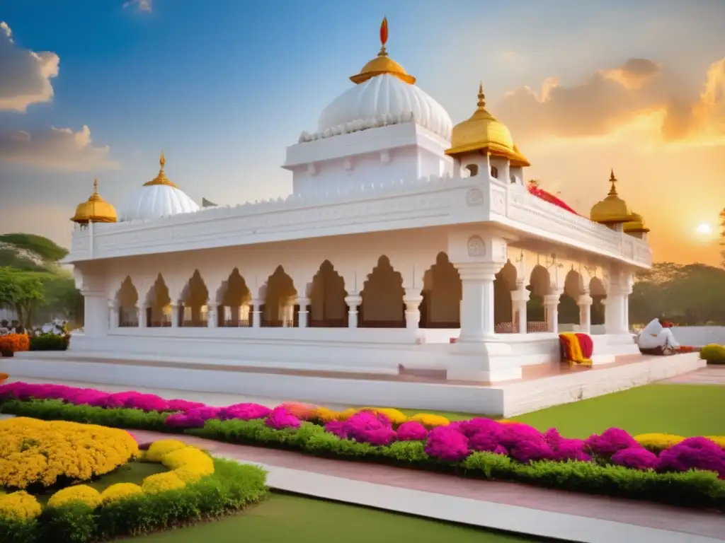 Atardecer sereno en el Templo Shirdi Sai Baba: unión y armonía devocional Enseñanza de Sai Baba de Shirdi: Devotos en armonía en el tranquilo templo al atardecer