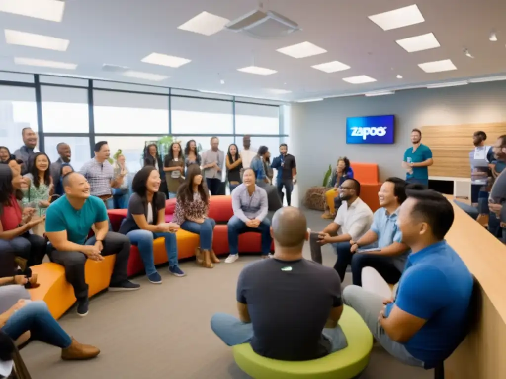 Tony Hsieh dirige a entusiastas empleados de Zappos en una oficina moderna y luminosa