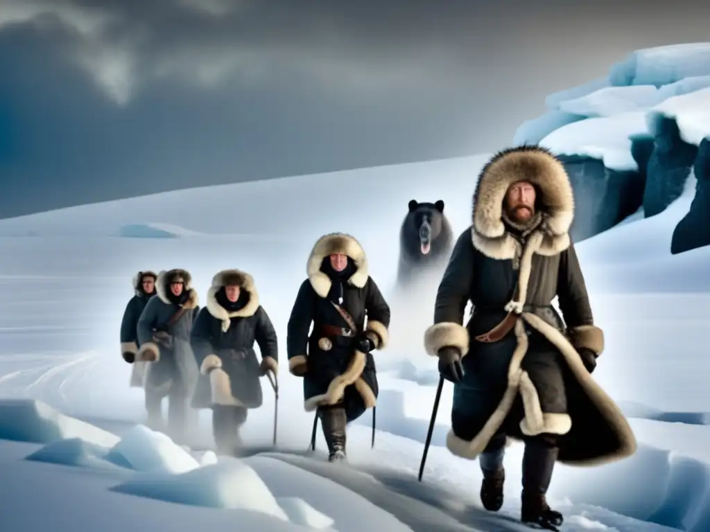 Un equipo explorador atraviesa los paisajes helados en una expedición polar de Amundsen