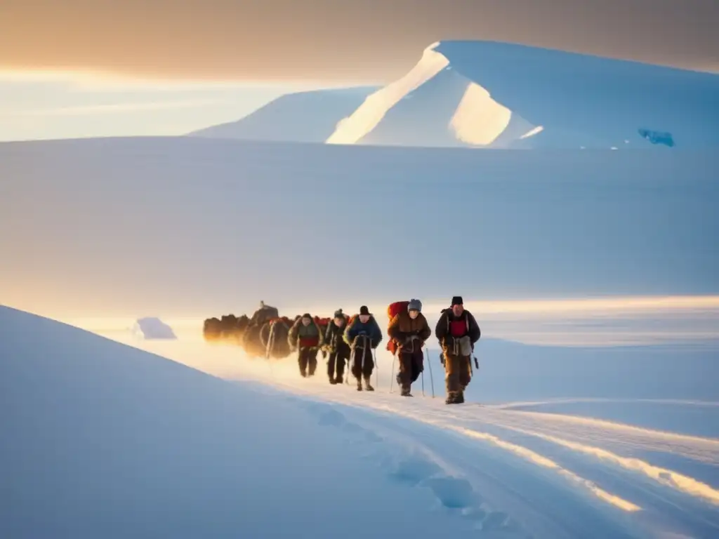 Un equipo de expedición de Roald Amundsen atraviesa el vasto paisaje nevado de la Antártida