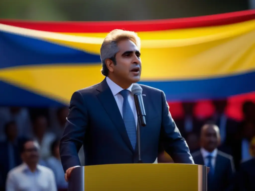 Ernesto Samper presidencia Colombia biografía - Imagen impactante de Samper dando un discurso político, con la bandera colombiana de fondo