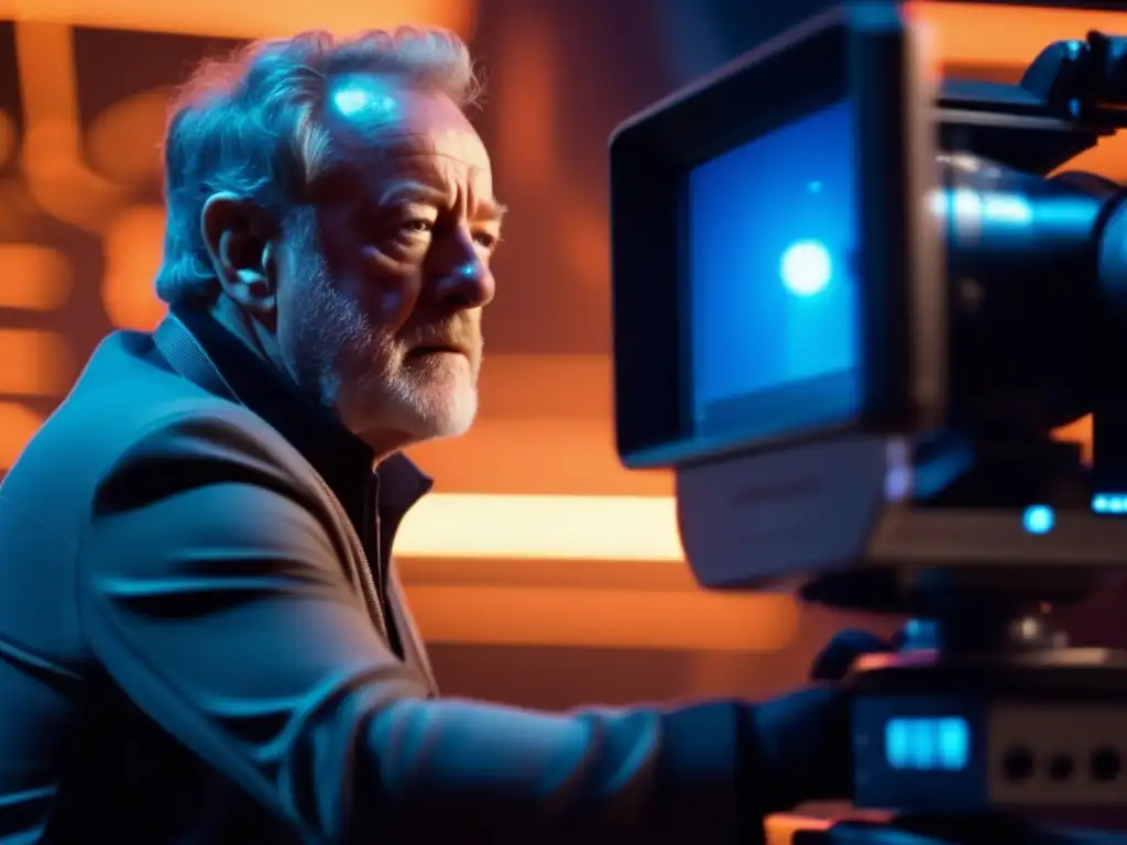 Ridley Scott dirige una escena dramática en un set futurista