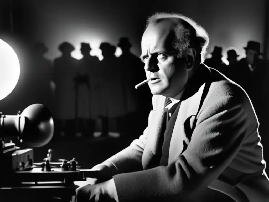 Sergei Eisenstein dirige escena icónica en intenso blanco y negro, reflejando su visión revolucionaria
