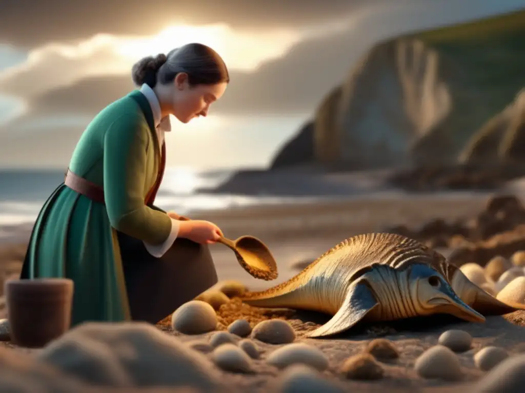 Una escena impresionante muestra a Mary Anning excavando fósiles en la Costa Jurásica