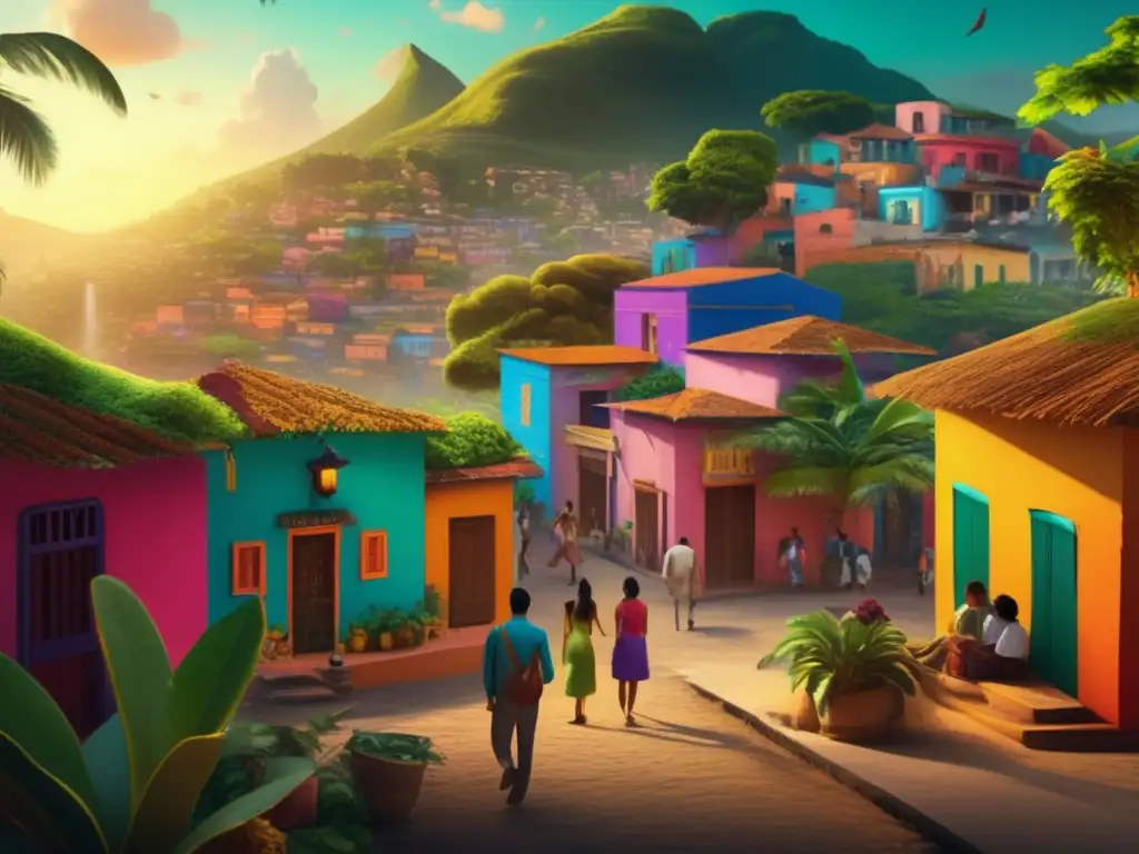 Una escena mágica de realismo mágico en una vibrante ciudad latinoamericana