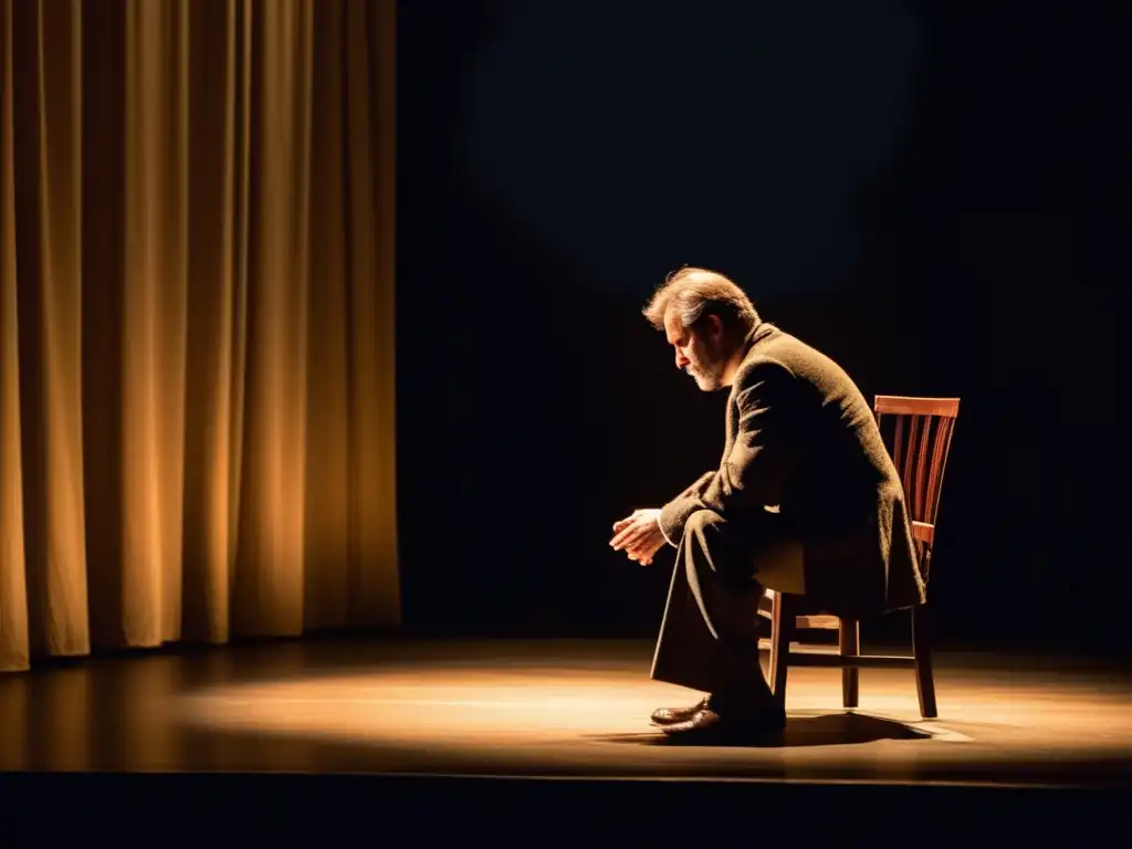 En el escenario, un actor solitario bajo un foco revela la influencia de Chejov en el teatro ruso con intensa emoción