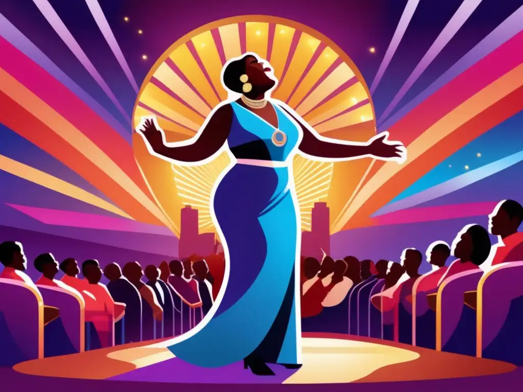 En el escenario iluminado, Bessie Smith irradia carisma y pasión