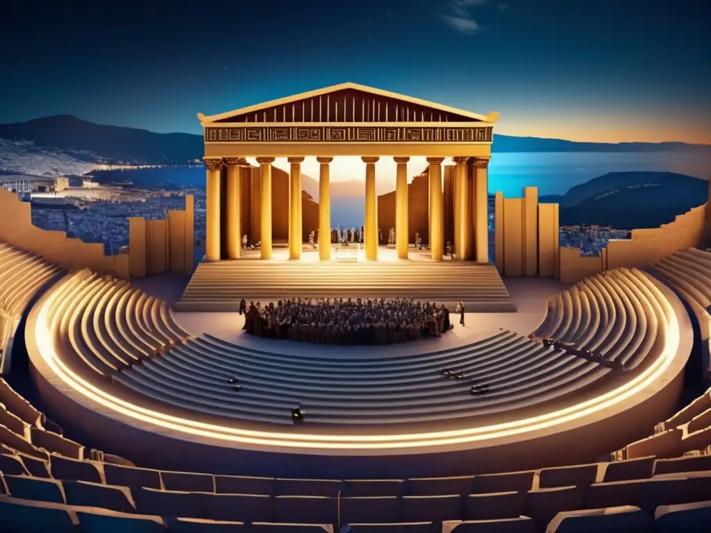 Un escenario moderno de teatro griego con la influencia de la tragedia griega Edipo Rey