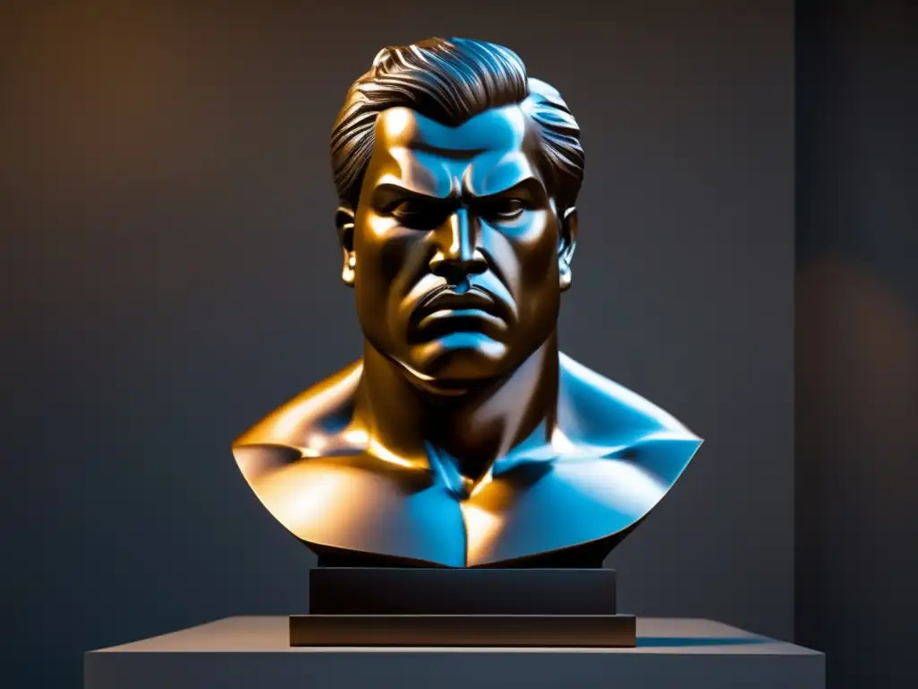 Una escultura de bronce representa el 'voluntad de poder' de Friedrich Nietzsche, con una postura imponente y mirada intensa