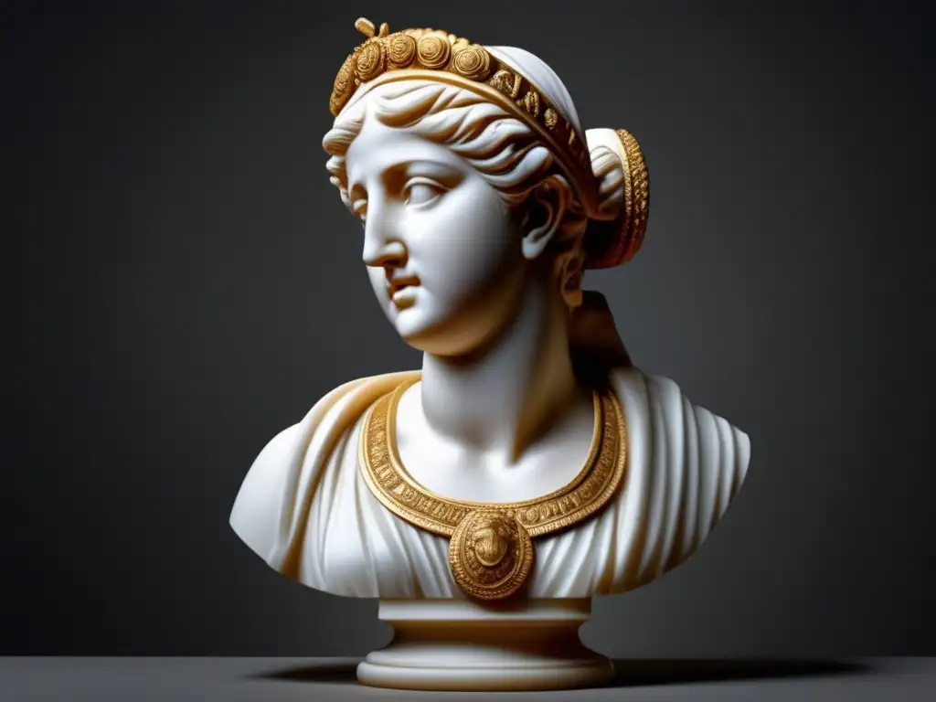Una escultura detallada en mármol de la biografía de Agripina la Menor, con intrincados grabados y detalles realistas