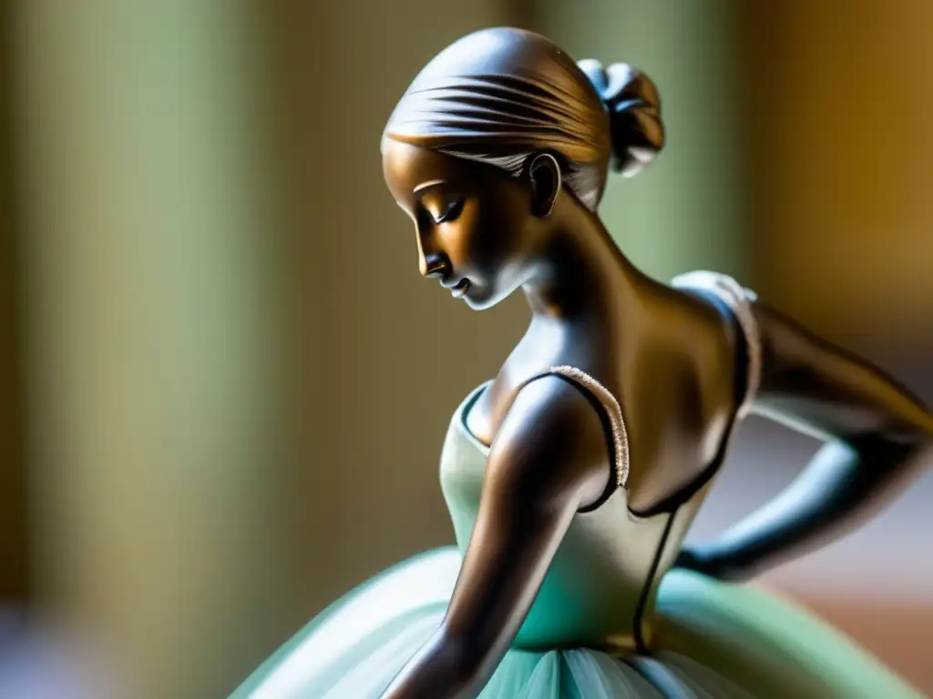 Una escultura detallada de la bailarina de Edgar Degas, resaltando la gracia y los detalles intrincados