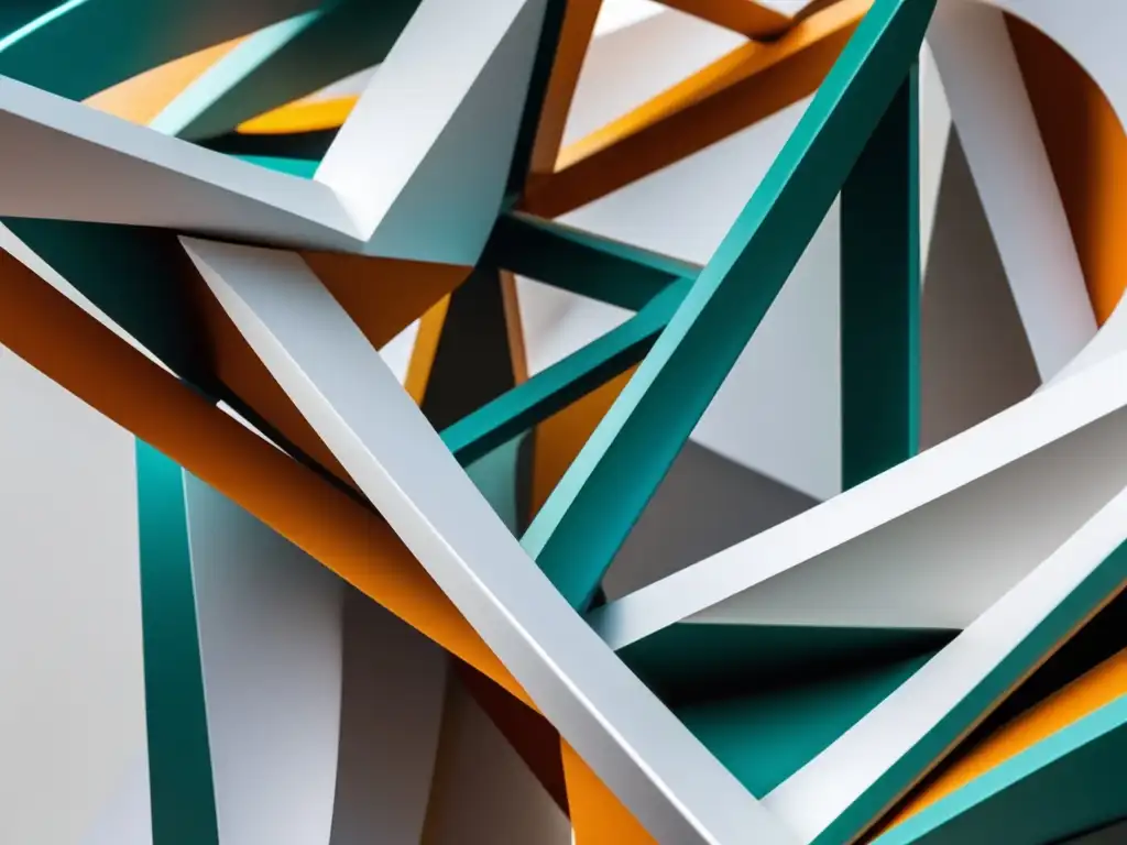 Una escultura moderna y abstracta en colores vibrantes y formas geométricas entrelazadas