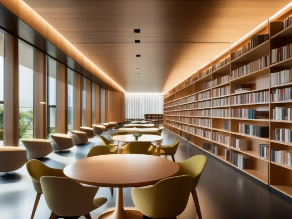 Un espacio moderno y luminoso con estanterías llenas de libros filosóficos