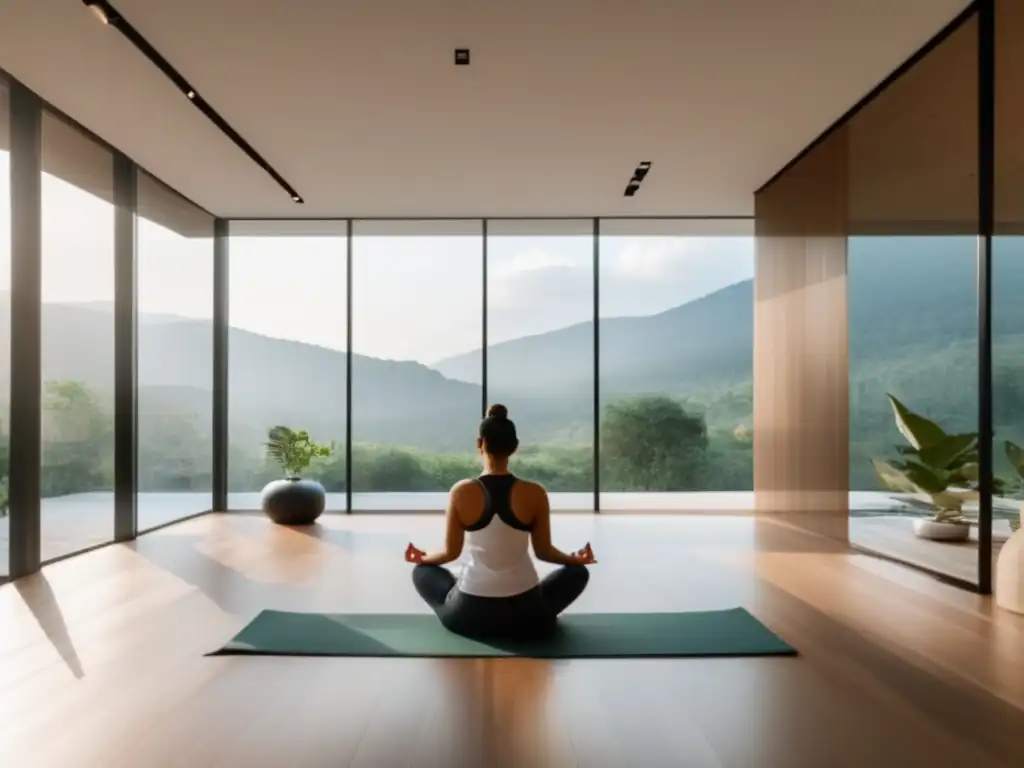 Un espacio de meditación moderno y sereno con difusión Kriya Yoga Occidente SEO