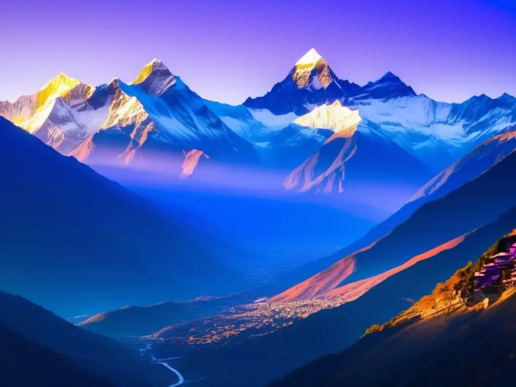 Espectacular amanecer dorado sobre las montañas del Himalaya