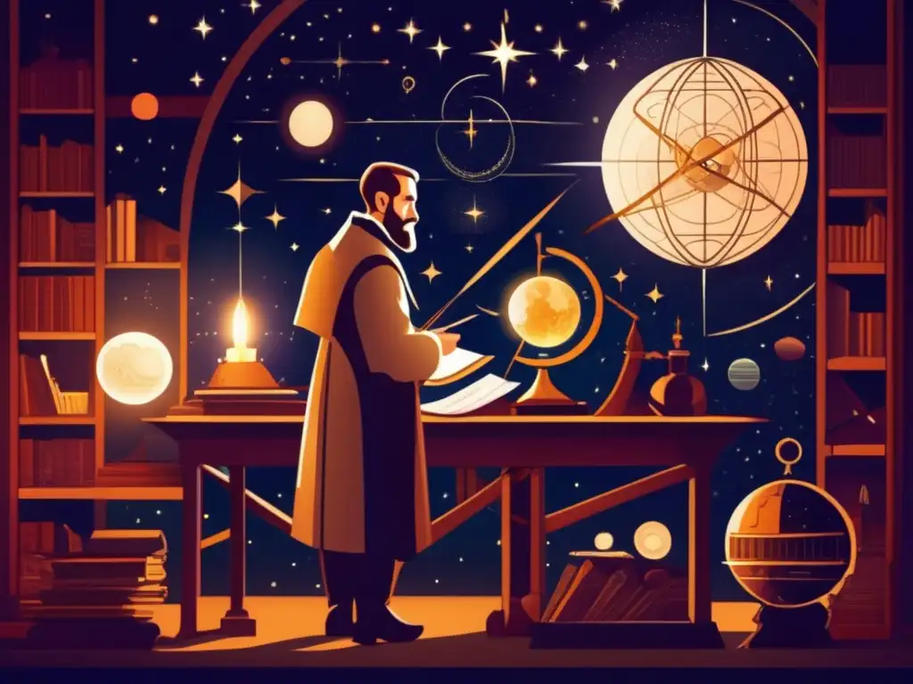 En su estudio, Johannes Kepler reflexiona sobre el cosmos entre instrumentos astronómicos y mapas celestes