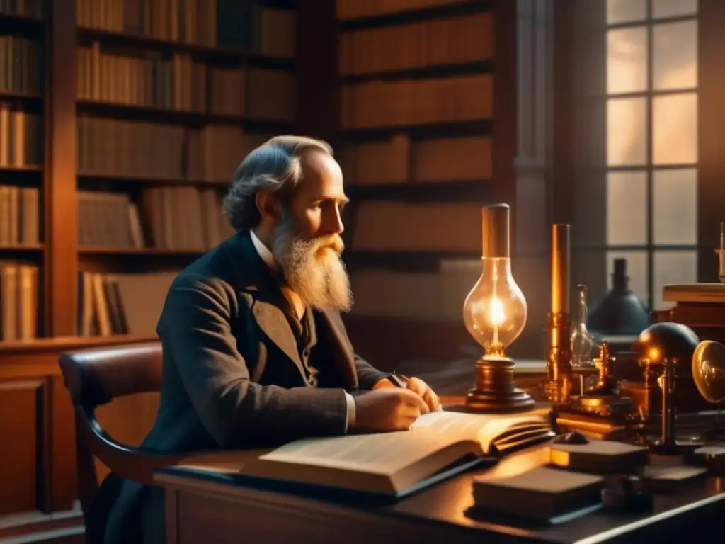En su estudio, James Clerk Maxwell contempla ecuaciones electromagnéticas con visión teológica