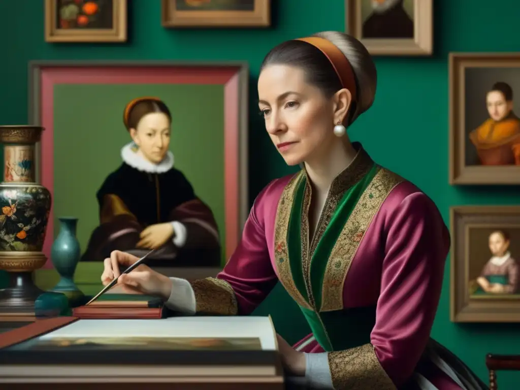 En su estudio, Sofonisba Anguissola, la notable artista renacentista, trabaja en sus obras maestras rodeada de luz natural y colores vibrantes