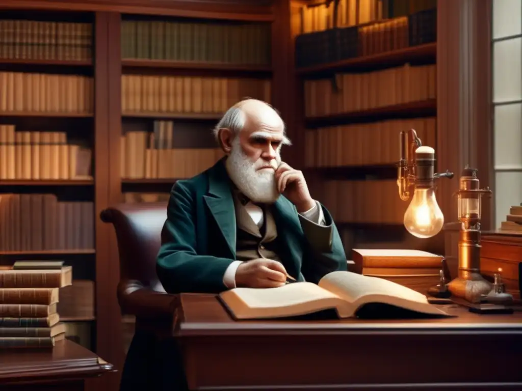 Charles Darwin, naturalista, reflexiona en su estudio sobre la evolución y la teoría