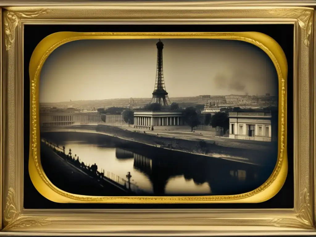 Una fotografía eterna: la original daguerrotipo de Louis Daguerre con detalles metálicos y texturas, fusionando historia y modernidad