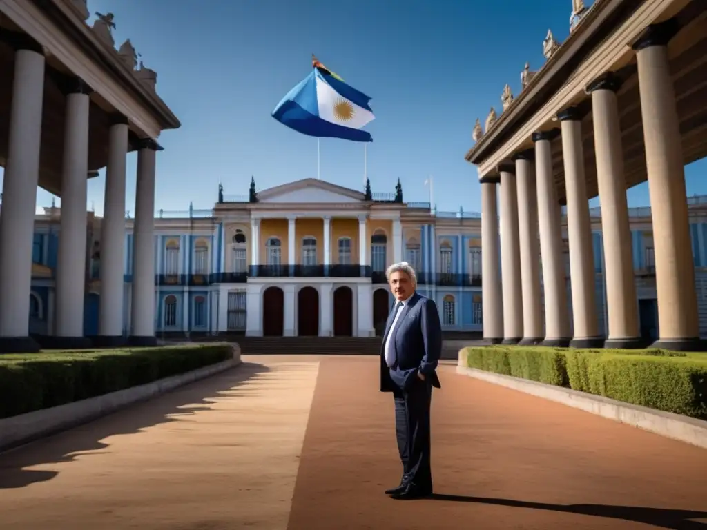 Luis Alberto Lacalle, ex presidente de Uruguay, irradia confianza y liderazgo frente al Palacio Presidencial