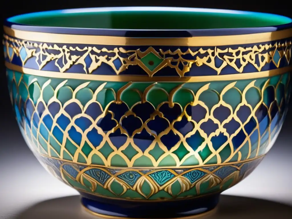 Una exquisita cerámica islámica de Abu'l Qasim, con intrincados patrones y vivos esmaltes en azul, verde y dorado