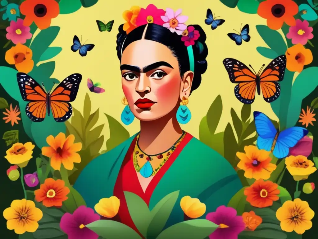 En un exuberante jardín, Frida Kahlo irradia fuerza y determinación