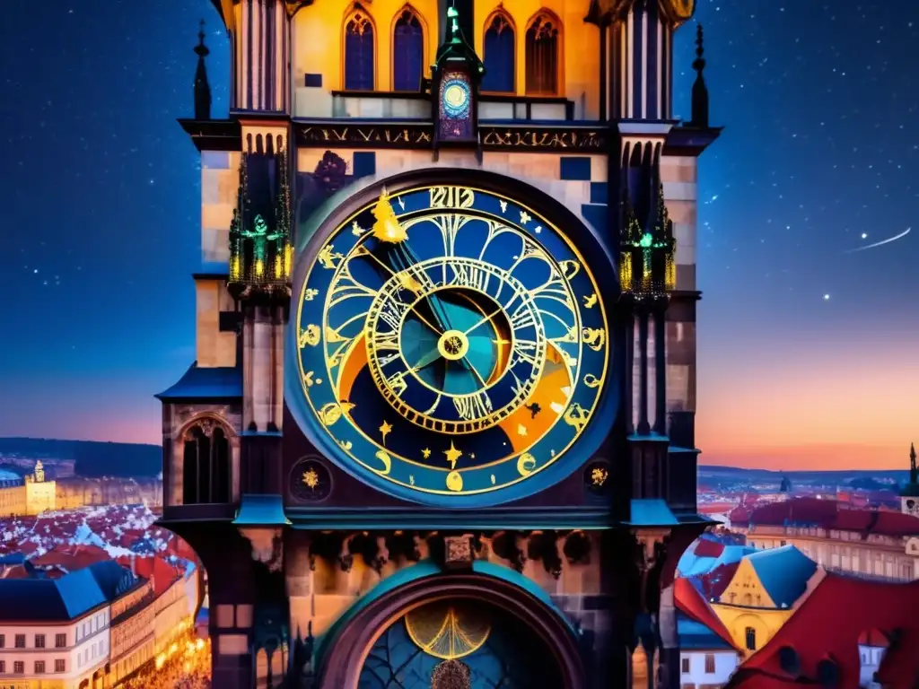 Fausto de Praga, astrónomo, armonía celestial: reloj astronómico y cielo estrellado en una mezcla sublime de ciencia y espiritualidad