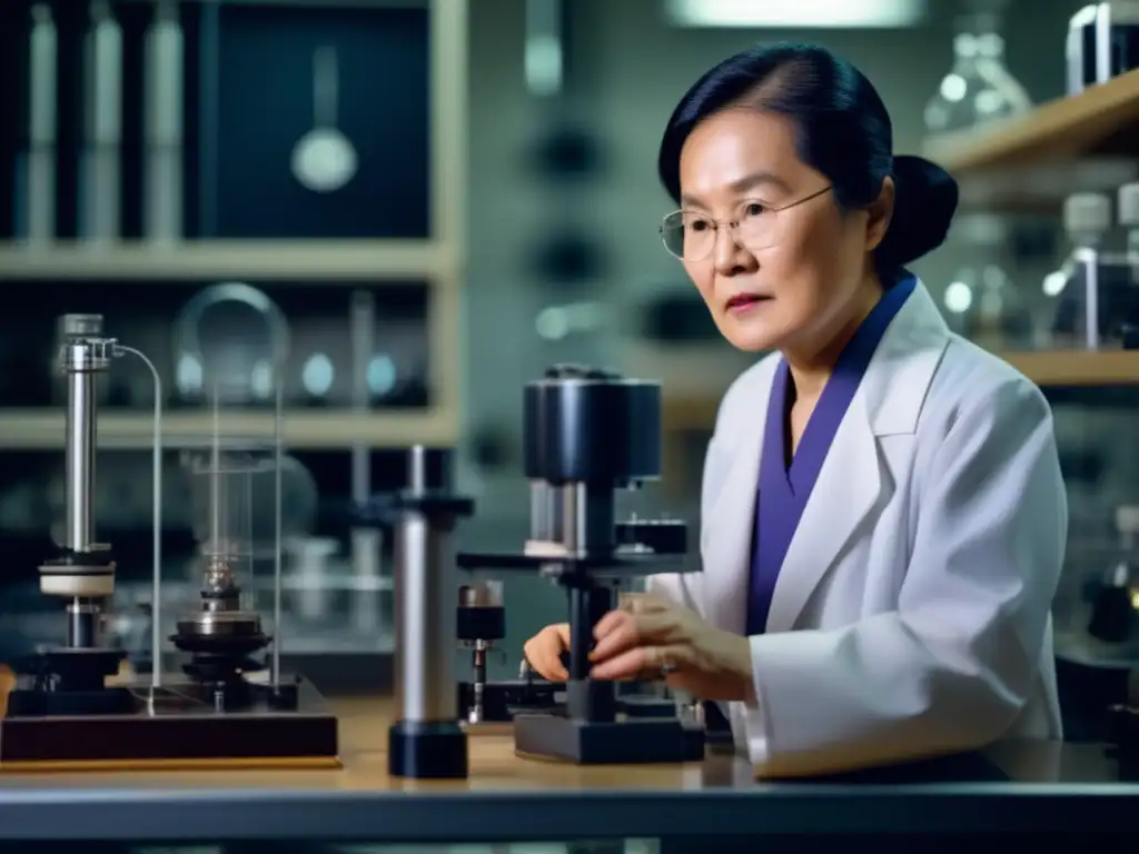 Chien-Shiung Wu, física destacada, en un laboratorio, realizando experimentos
