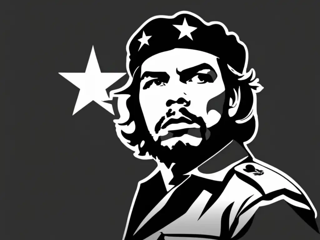 Una fotografía impactante en blanco y negro de Che Guevara, con mirada penetrante y expresión decidida