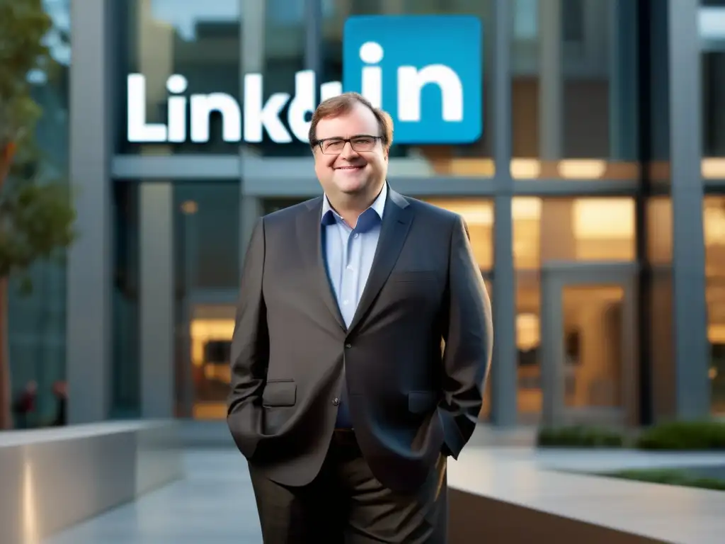 Reid Hoffman, fundador de LinkedIn, frente a la sede de la empresa