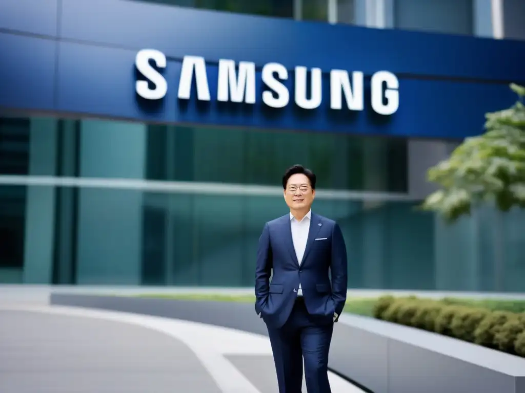 Lee Byungchul, fundador de Samsung, posa frente a la primera oficina