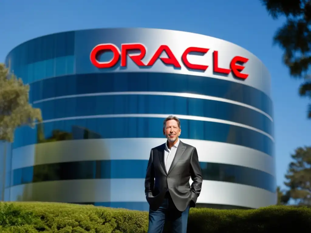 Larry Ellison, fundador de Oracle, posa frente a la sede de la empresa