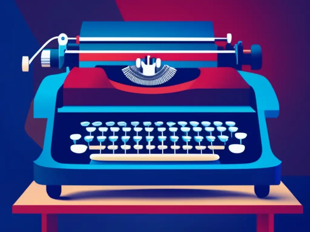 Una fusión surrealista entre una máquina de escribir moderna y un diván clásico, que refleja la interconexión del periodismo y el psicoanálisis