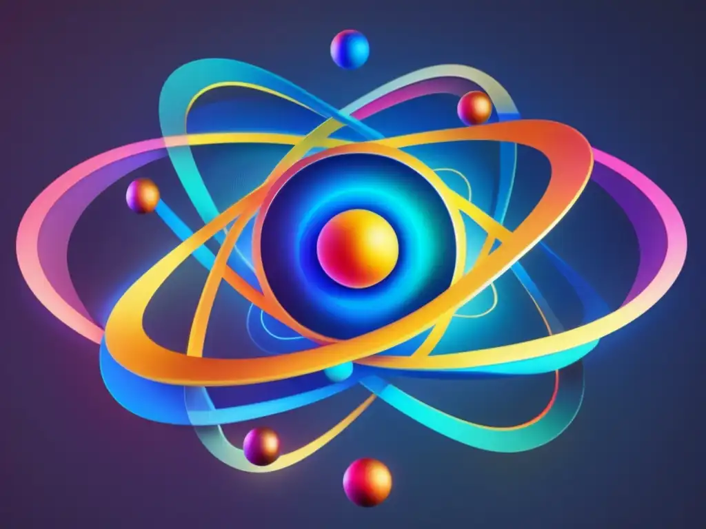 Una representación ultradetallada y futurista del 'modelo Bohr' de Niels Bohr, con órbitas electrónicas vibrantes y energéticas