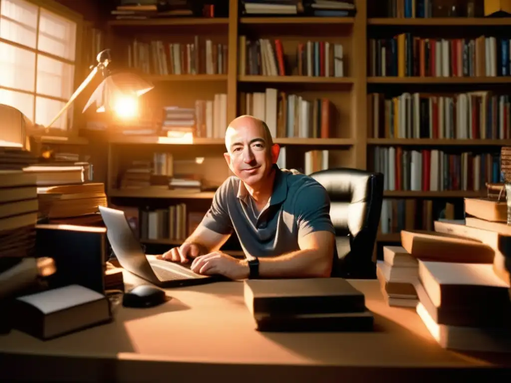 En un garaje desordenado, Jeff Bezos se concentra en su visión para el futuro del comercio electrónico