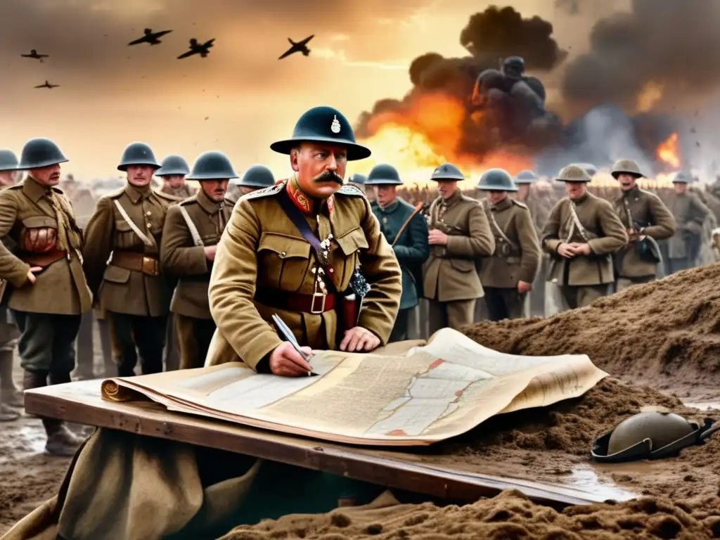 El General Douglas Haig estudia mapas y da órdenes en la caótica Batalla del Somme