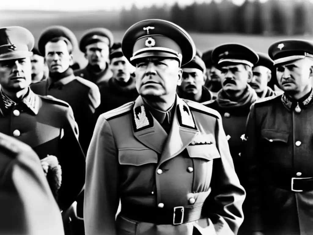El General Zhukov lidera soldados soviéticos en una escena dinámica de la Segunda Guerra Mundial