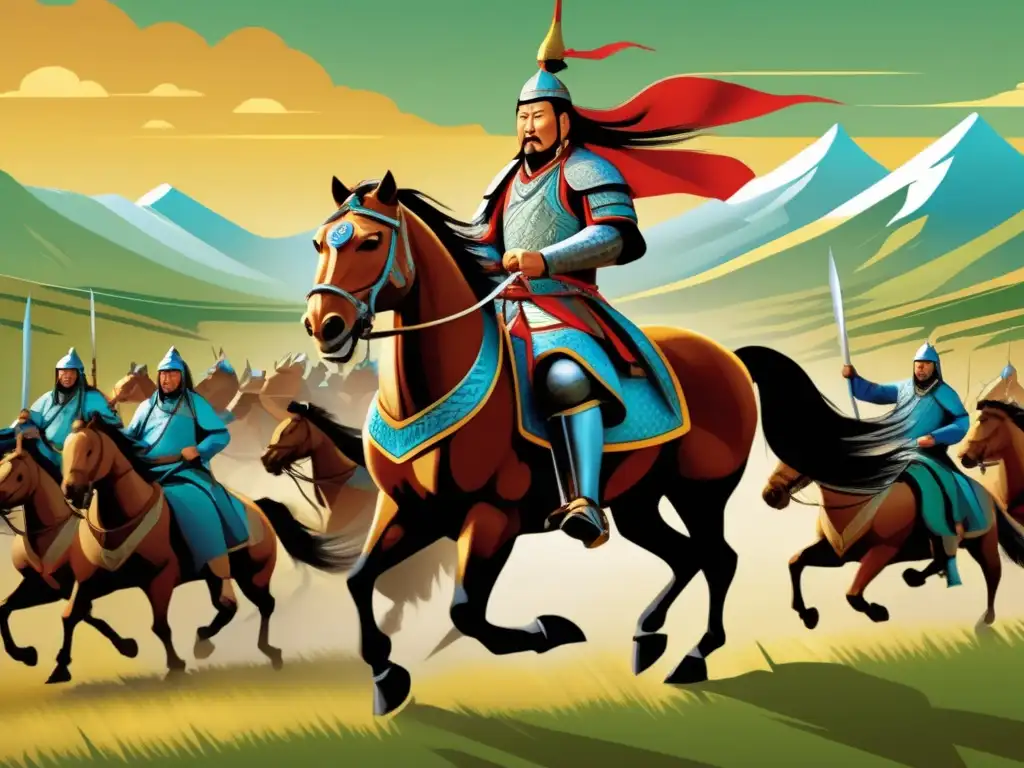 Genghis Khan lidera su ejército en las estepas de Mongolia