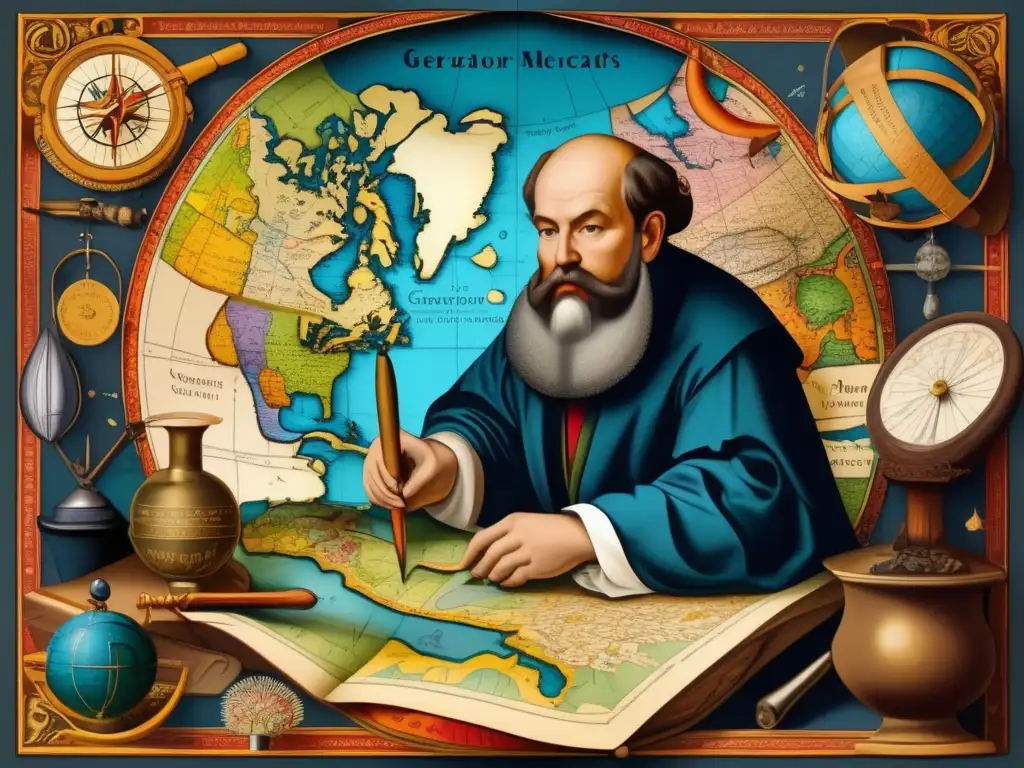 Gerardus Mercator, cartógrafo del mundo, inmerso en la creación de su famoso mapa