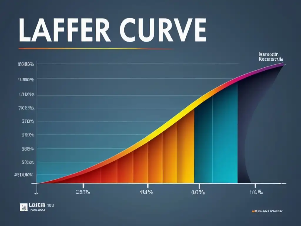Un gráfico detallado de la Curva de Laffer, con colores vibrantes y diseño moderno, ilustrando el impacto en impuestos
