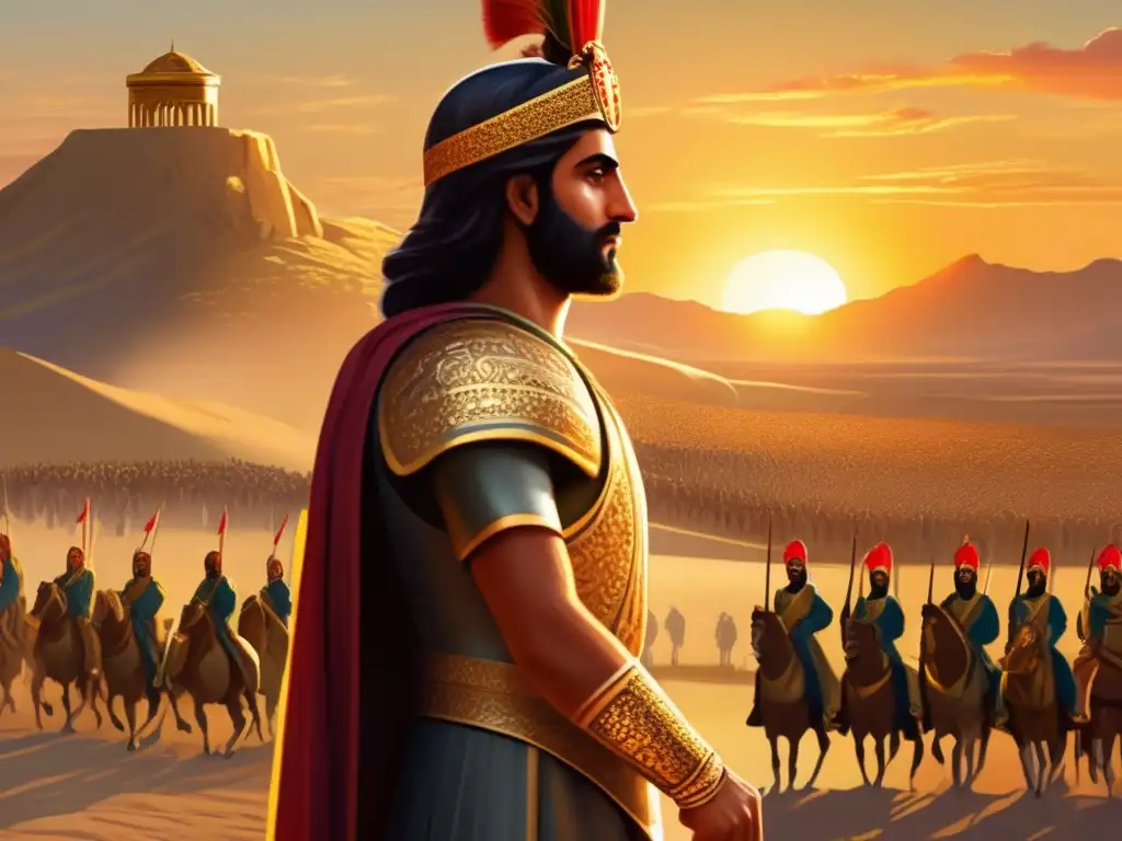 Ciro el Grande lidera el majestuoso ejército persa al amanecer