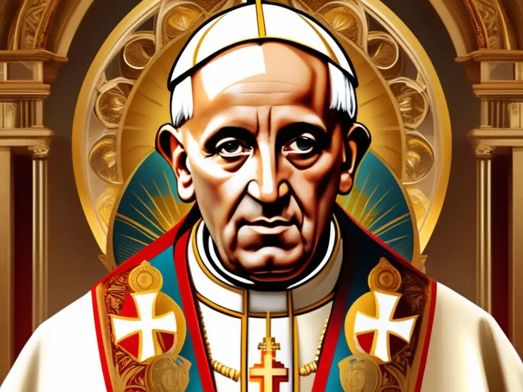El Papa Gregorio I el Grande biografía cobra vida en una impactante obra digital, con detalles realistas y un aura de sabiduría